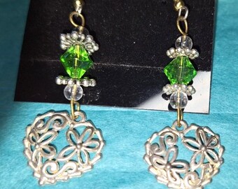 Earrings, detailed flowered heart, Perfect for garden lovers. everyday wear.