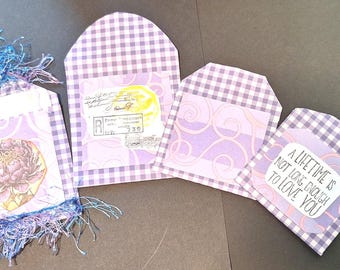 Mini envelopes (3) lavender and 1 decorated pocket for decorative purpose: