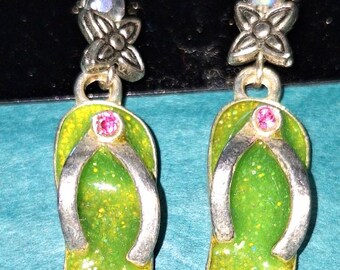Earrings, flipflops- green. Perfect for spring and summer. Vacation or luau.