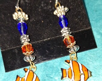 Earrings, colorful angelfish. Perfect for spring and summer. Vacation or luau.