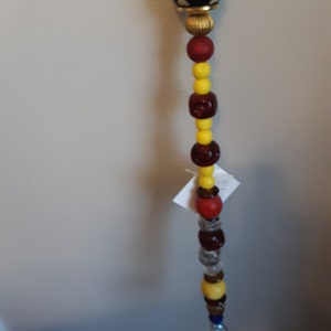 Steel garden stake- 36 inch tall- 16 inches beaded- yellow, red and bronze