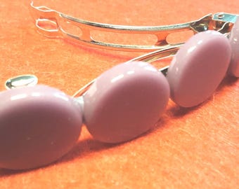 Hair barrette, lavender glass discs.