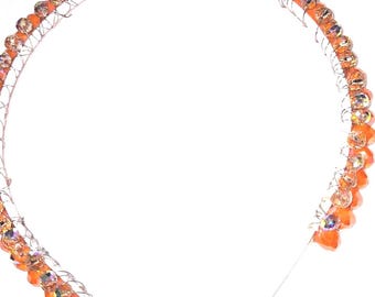 Headband orange beads with clear crystals, for special occasion