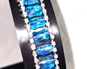 Headband pale blue and clear crystals, glam for any special occasion.