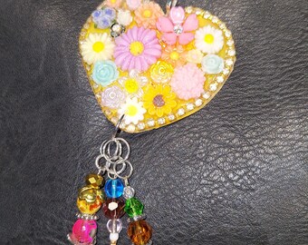Purse charm, (1)  delicate garden heart of flowers with or  dangles and charms.
