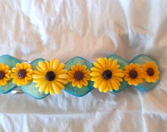 Barrette, 3 1/2 inches,  blue and white -french barrette,  suitable for thick hair-