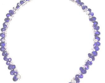 Headband, slim- navy electromagnetic coated beads with clear crystals.