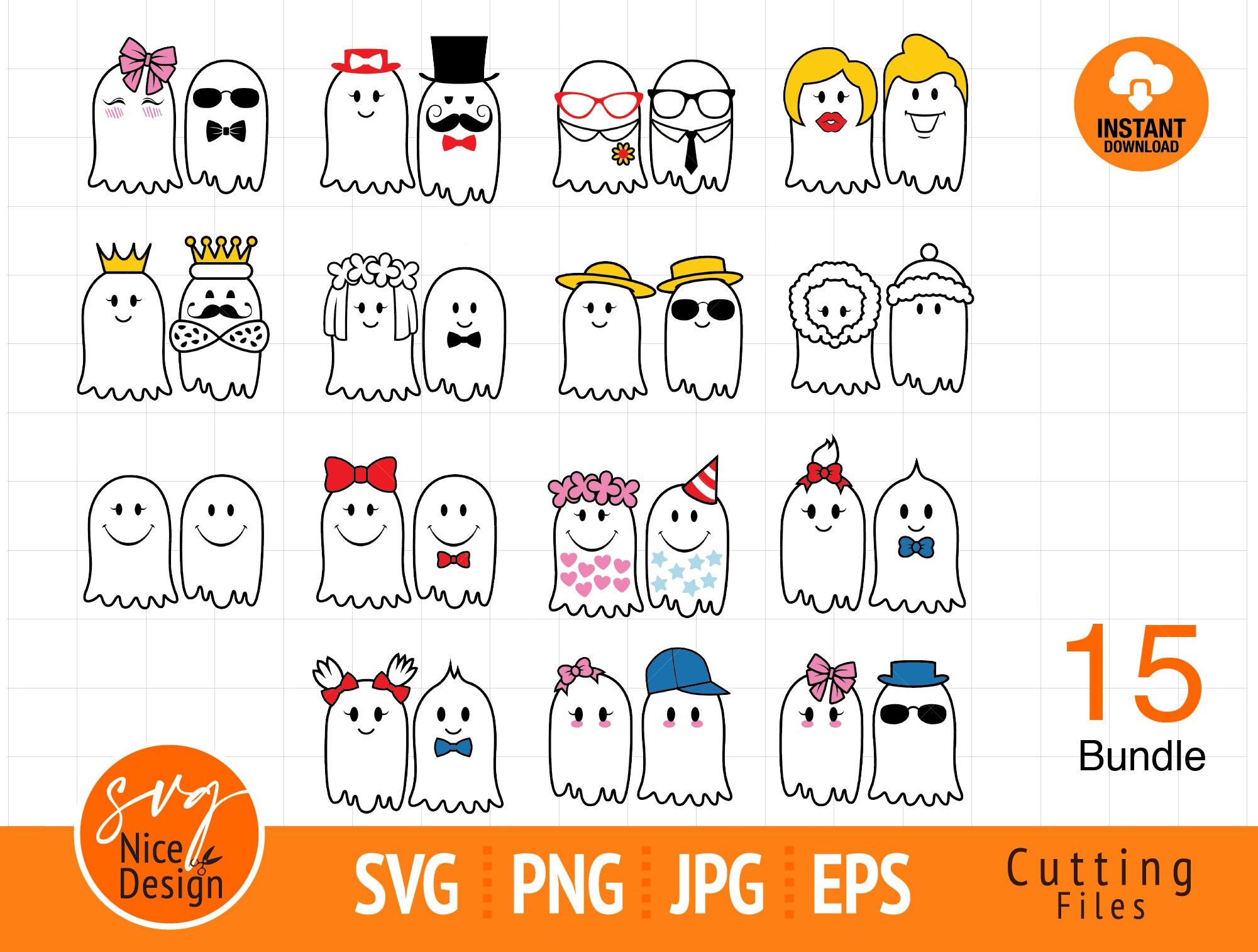 Halloween Ghost Couplesvg Cute Ghost svg Ghost Clipart | Etsy