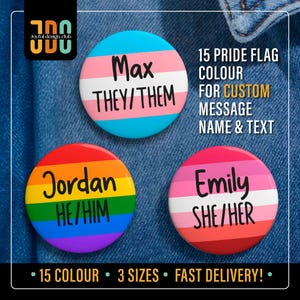 Custom Rainbow Pride Flag Pronouns Pin Button, Personalised Pride Flag Pins, Pronouns Pin Badge, Lgbtq, Lesbian, Gay, Non-Binary Pin Gift