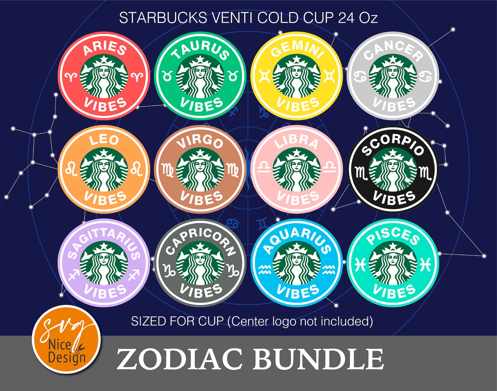 12 Zodiac Signs Starbucks Ring Bundle Astrology Zodiac Etsy