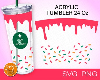 Pink Strawberry Donut Drip Acrylic Cup Svg, Donut Lover Gift Idea DIY Seamless Full Wrap Acrylic Tumbler Cold Cup 24 Oz Cricut Svg & Png