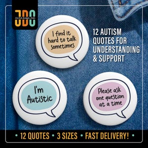 12 Autism Pin Button, Autistic Pin, Hidden Disability Badge, Autism Pin Badge Button, Communication Badge, Mental health Awareness Gift Idea