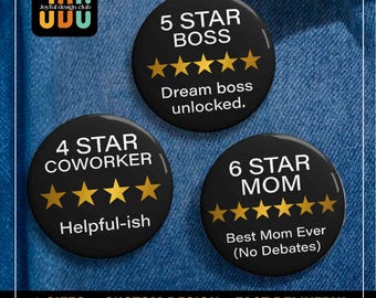 Aangepast 1-6 sterbeoordeling recensiespeld badge cadeau voor baas collega leraar familie vriend