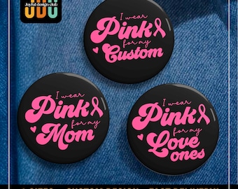 Pin de concienciación del lazo rosa: Apoyo contra el cáncer de mama, personalizado "Visto de rosa" para familiares y amigos.