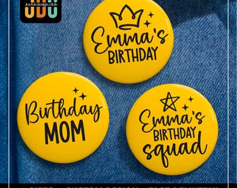 Yellow Birthday Pin Button : Birthday Vibes Badge, Bday Queen & King Party Team Pins Gift