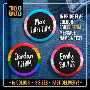 Custom Rainbow Pride Flag Pronouns Pin Button, Personalised Pride Flag Pins, Pronouns Pin Badge, Lgbtq, Lesbian, Gay, Non-Binary Pin Gift