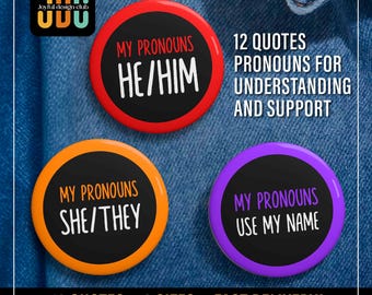 Pride Pronoun Pin Button: LGBTQ Pride Badge, Gender Identity Support Gift