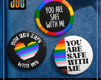 Pin "Estás a salvo conmigo" del Orgullo, botón de pin de aliado LGBTQ, insignia de pines de apoyo del Mes del Orgullo