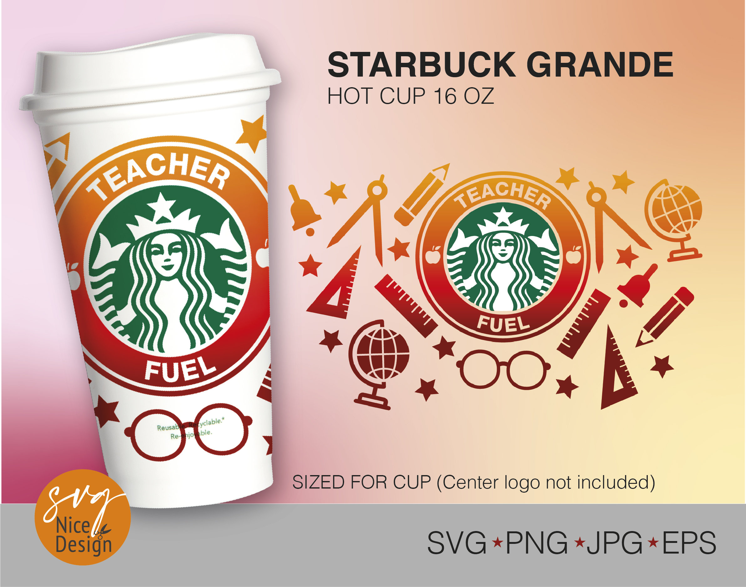 Seamless Full Wrap Starbucks Teacher Svg Teacher Appreciation Etsy