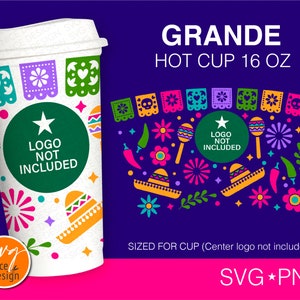 Cinco De Mayo Grande Hot Cup Svg, Let's Fiesta Mexico Festival Mexican Party DIY Seamless Full Wrap Grande Hot Cup 16 Oz Cricut File Svg Png