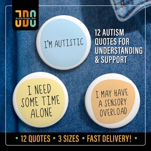 12 Autism Pin Button, Autistic Pin, Hidden Disability Badge, Autism Pin Badge Button, Communication Badge, Mental health Awareness Gift Idea