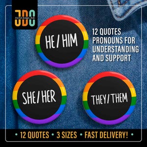 Rainbow Pronouns Pin Button, He Him Pin, She Her Pin, They Them Pin, Respect My Pronouns Pin Badge, Lgbtq, Lesbian, Gay, Non-Binary Pin Gift