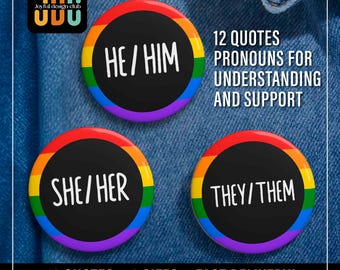 Rainbow Pronoun Pin Button: LGBTQ Pride Flag, Gender Identity Awareness Inclusive Name Badge