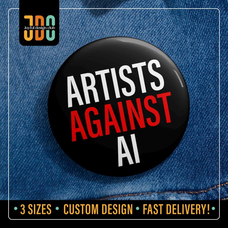 “Artists Against AI.” Symbol of human-made creativity movement for artists, designers, and creators advocating for authentic art.