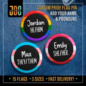 Custom Pride Flag Pronoun Pin: LGBTQ+ Personalized Badge, Ally Support Button