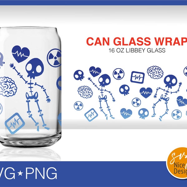 Radiologist Fuel Can Glass Wrap Svg, X-Ray Technician Skeleton Gift Idea DIY Seamless Full Wrap Libbey Can Glass 16 oz Cricut File SVG PNG