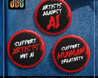Pin de Artistas Contra la IA: Apoya la Concienciación sobre la Creatividad Humana, Pins de Protesta Artística contra la IA