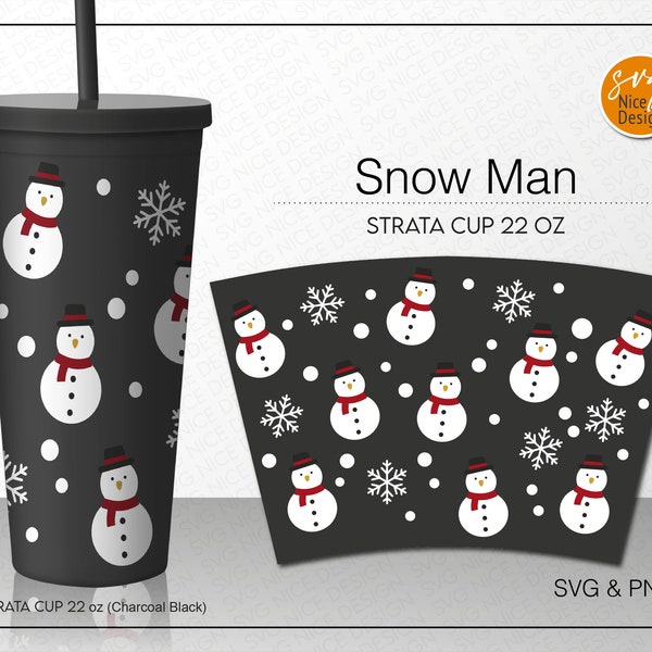 Snowman Snowflakes Strata Cup Svg, Cute Snow Winter Decal Gift Idea DIY Seamless Full Wrap for Strata Cup 22 Oz Cricut Cut File Svg & Png