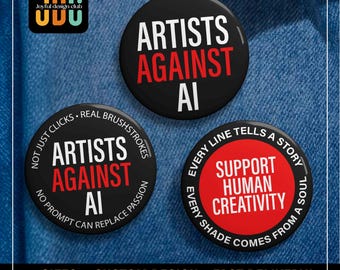 Artists Against AI Pin Badge: Support Human Made Creativity Awareness, Handmade Artist Pins Button