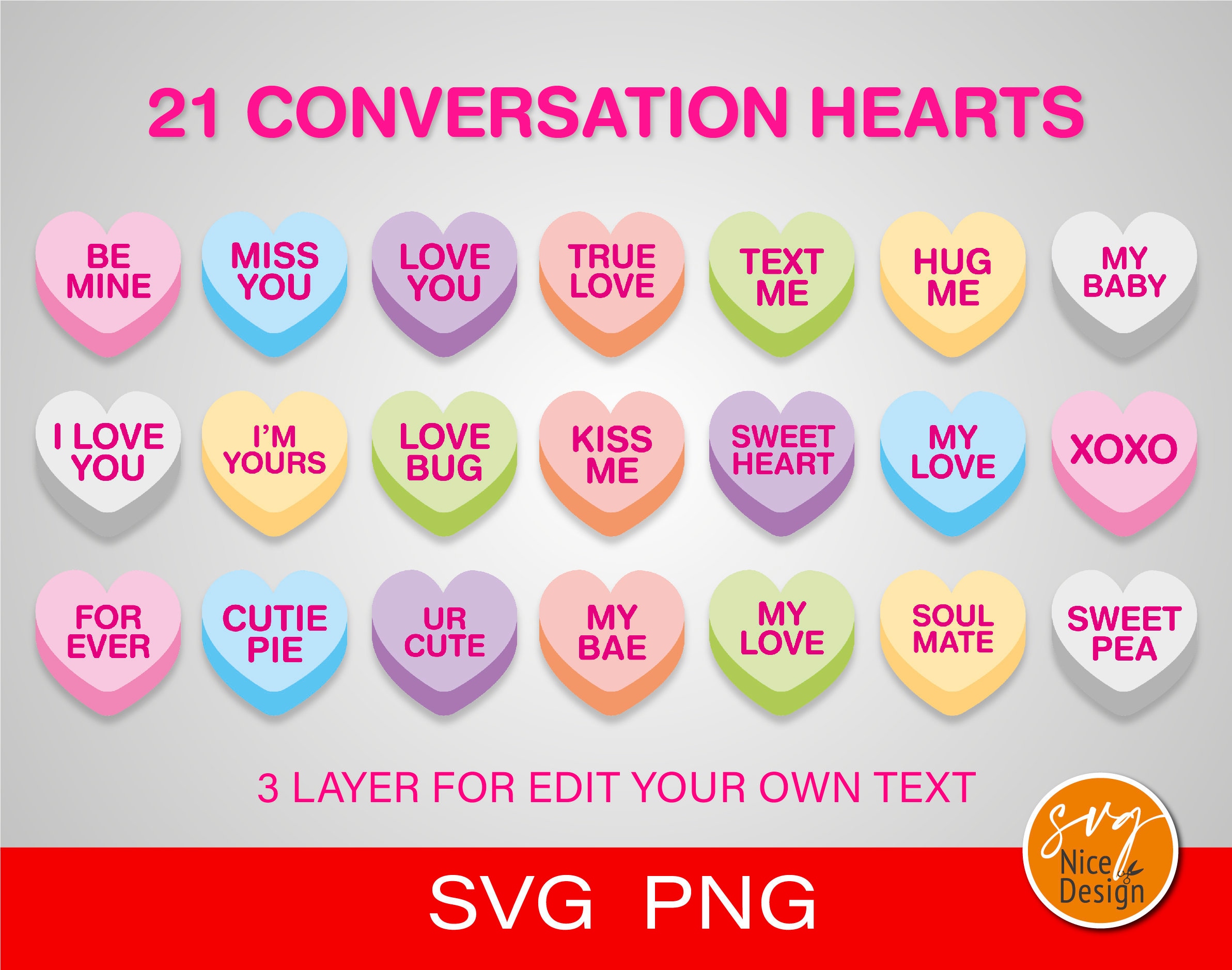 21 Conversation Hearts SVG Bundle Cute Candy Heart SVG Love Etsy