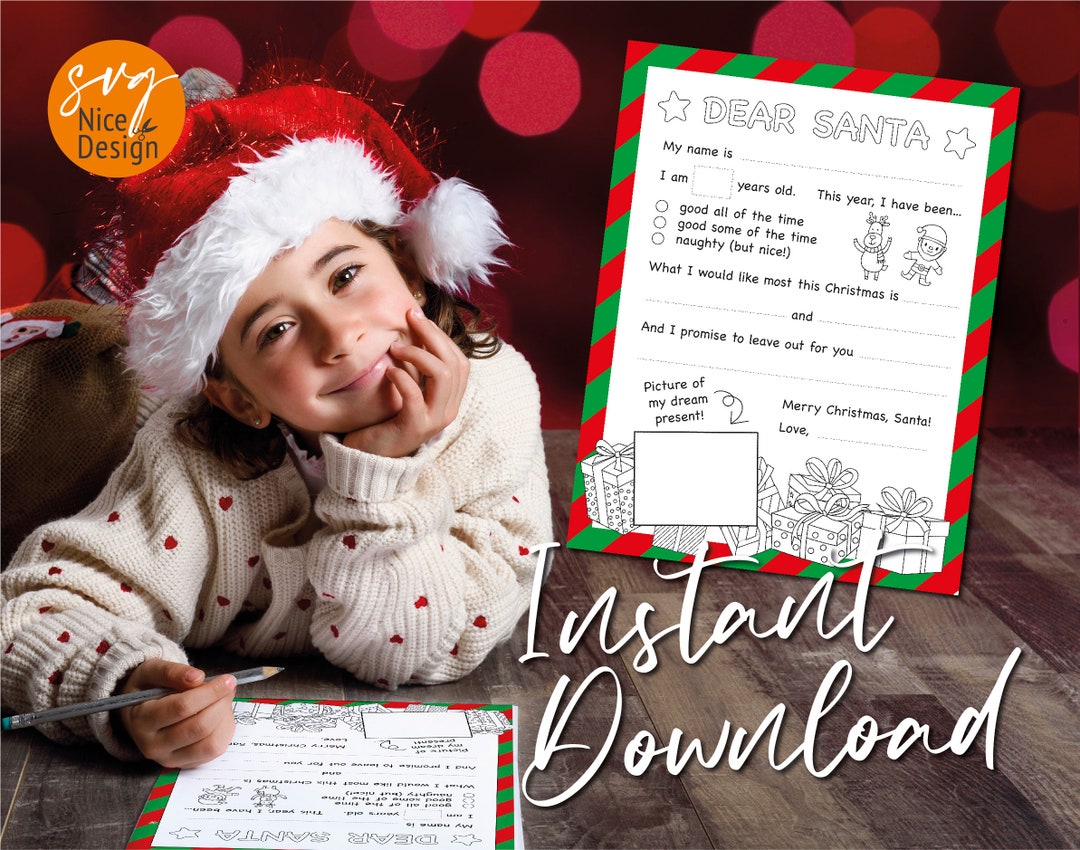 Letter to Santa Printable Coloring Page Downloadable Letter - Etsy