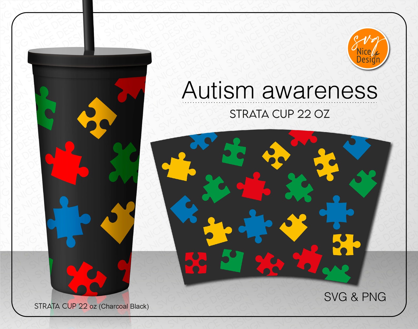 Autism Strata Cups Svg Autism Awareness Puzzle Piece Decal Etsy