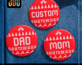 Pines navideños para la familia: Insignia roja personalizada para anunciar el nacimiento de un bebé, regalo para revelar el género.