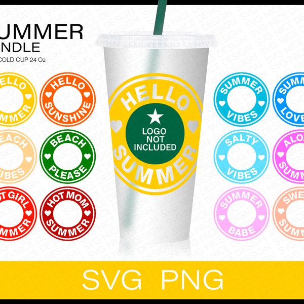 12 Summer Vibes Ring Bundle Svg Files For Cup, Summer Logo Wrap Design, Circle Logo Border Wrap Venti Cold Cup 24 Oz Cricut File Svg & Png
