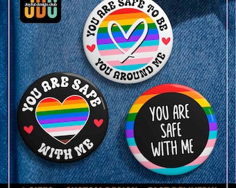 Pin de Espacio Seguro LGBTQ, Botón "Estás a salvo conmigo", Insignia de apoyo al Mes del Orgullo