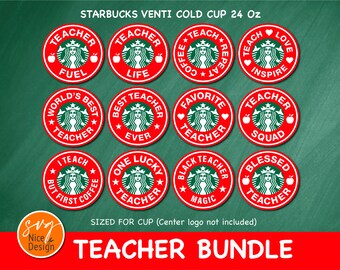 12 Teacher Starbucks Ring Bundle, Starbucks Teacher Bundle svg Logo Border Wrap Starbucks Venti Cold Cup 24 Oz Cricut File svg png