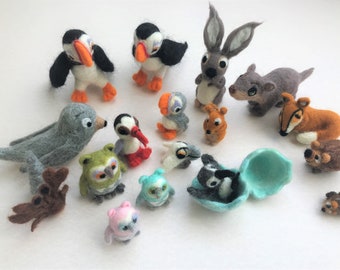 Wool felted Puffin Rock Inspired Oona with Mama and Papa and more