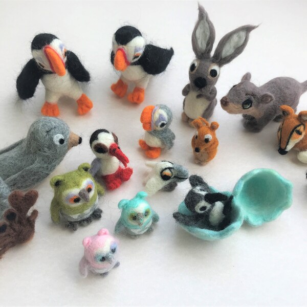 Wool felted Puffin Rock Inspired Oona with Mama and Papa and more