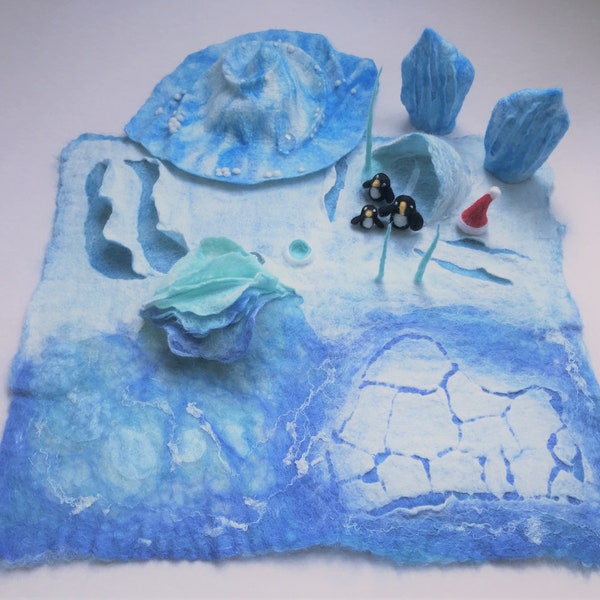 Wool Felted Antarctic Landscape 3D Play mat for Pretend Play / Penguin World /