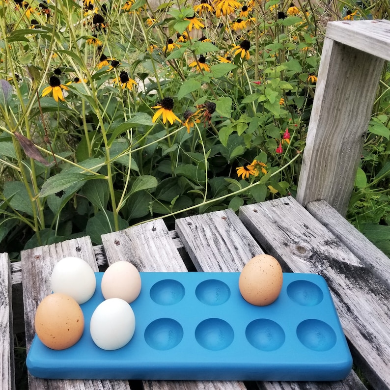 Henlay Decorative Blue Egg Storage Tray Wooden Egg Holder for Refrigerator, Kitchen Counter, Serving, or Display. image 3