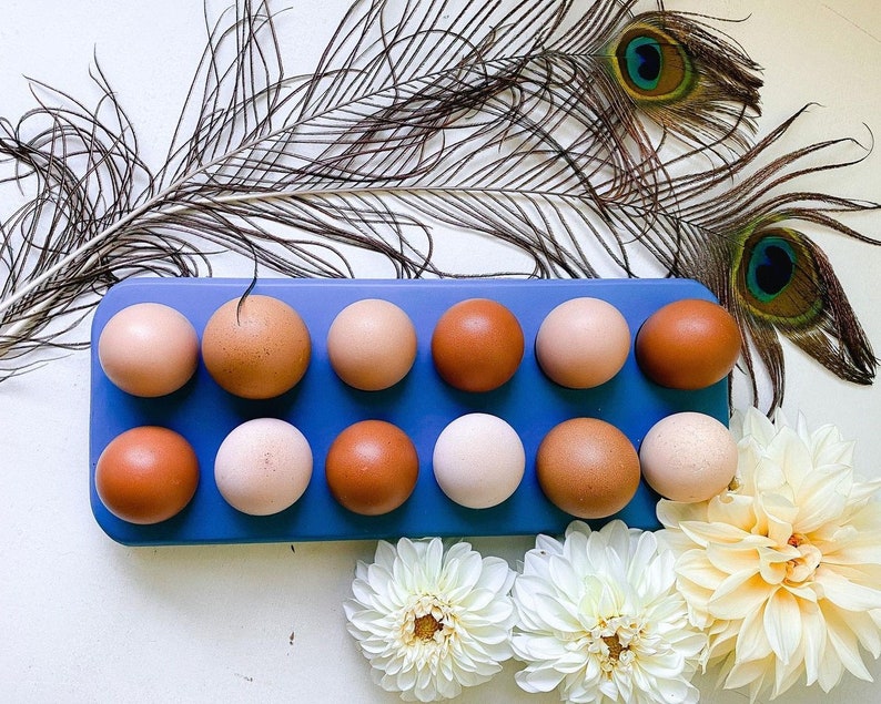 Henlay Decorative Blue Egg Storage Tray Wooden Egg Holder for Refrigerator, Kitchen Counter, Serving, or Display. image 1