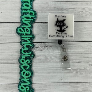 Electrocuted cat badge reel, everything’s fine badge reel, sarcastic Id card holder, funny retractable badge reel, gift for friend