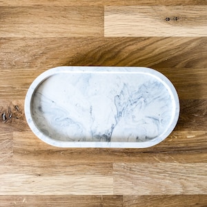 Marble Jesmonite Oval Trinket Tray | marbled tray | white & black tray | eco resin | jewellery tray | oval dish | decorative tray