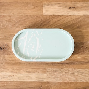 Light Teal & White Jesmonite Oval Trinket Tray | eco resin | jewellery tray | catch all tray | oval dish | decorative tray | home decor