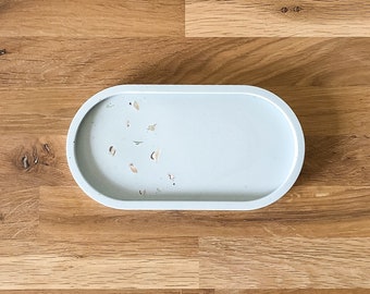 Light Blue Jesmonite Trinket Tray: Crushed Shell Eco Resin Oval Dish