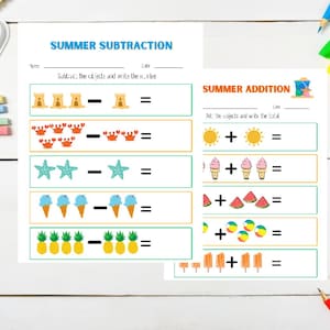Summer Math Worksheet Bundle: Pre-K - 1st Grade Addition & Subtraction (PDF Download)